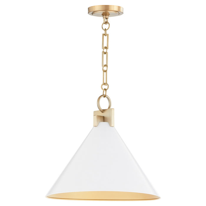 Myhouse Lighting Quorum - 68-16-0880 - One Light Pendant - Jackson - Studio White w/ Aged Brass