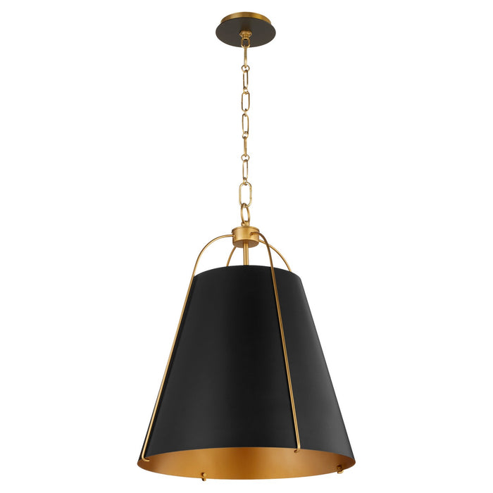 Myhouse Lighting Quorum - 861-3-5980 - Three Light Pendant - Jamie - Matte Black w/ Aged Brass