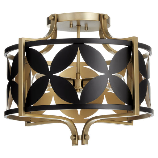 Myhouse Lighting Quorum - 283-18-5980 - Three Light Semi Flush Mount - Mariposa - Matte Black w/Aged Brass