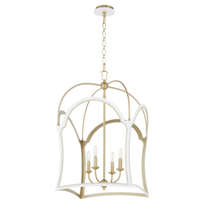 Myhouse Lighting Quorum - 8217-4-0880 - Four Light Lantern - Tiffany - Studio White w/ Aged Brass