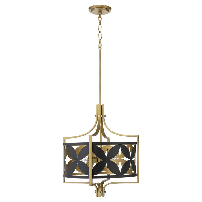 Myhouse Lighting Quorum - 883-3-5980 - Three Light Pendant - Mariposa - Matte Black w/Aged Brass