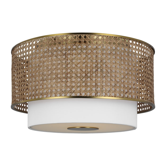 Myhouse Lighting Visual Comfort Studio - KSF1043BBSBRTN - Three Light Flush Mount - Sawyer - Blonde Rattan