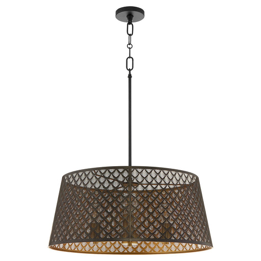 Myhouse Lighting Quorum - 8217-3-5980 - Three Light Pendant - Benedict - Matte Black / Aged Brass