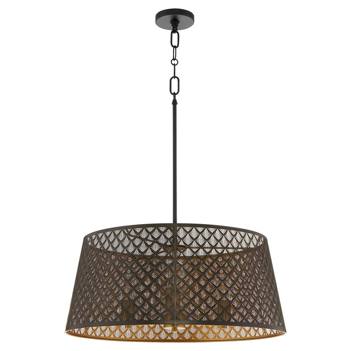 Myhouse Lighting Quorum - 8217-3-5980 - Three Light Pendant - Benedict - Matte Black / Aged Brass