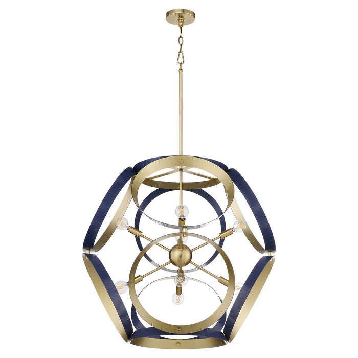 Myhouse Lighting Quorum - 866-8-3280 - Eight Light Pendant - Domain - Blue w/ Aged Brass