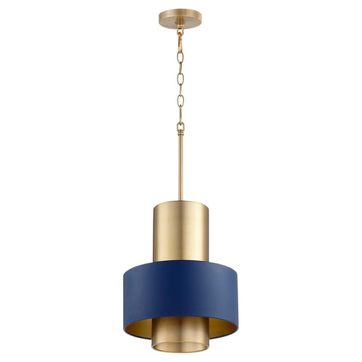 Myhouse Lighting Quorum - 8011-3280 - One Light Pendant - Cylinder Drum Pendants - Aged Brass|Blue
