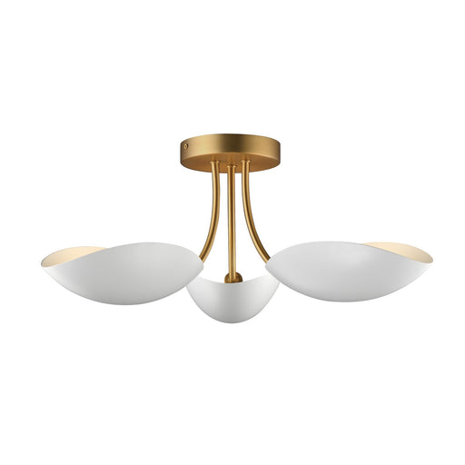 Myhouse Lighting Maxim - 10823WTNAB - Three Light Semi Flush Mount - Maris - White/Natural Aged Brass