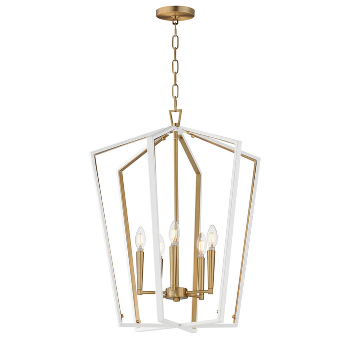 Myhouse Lighting Maxim - 28615WTNAB - Five Light Pendant - Melrose - White/Natural Aged Brass