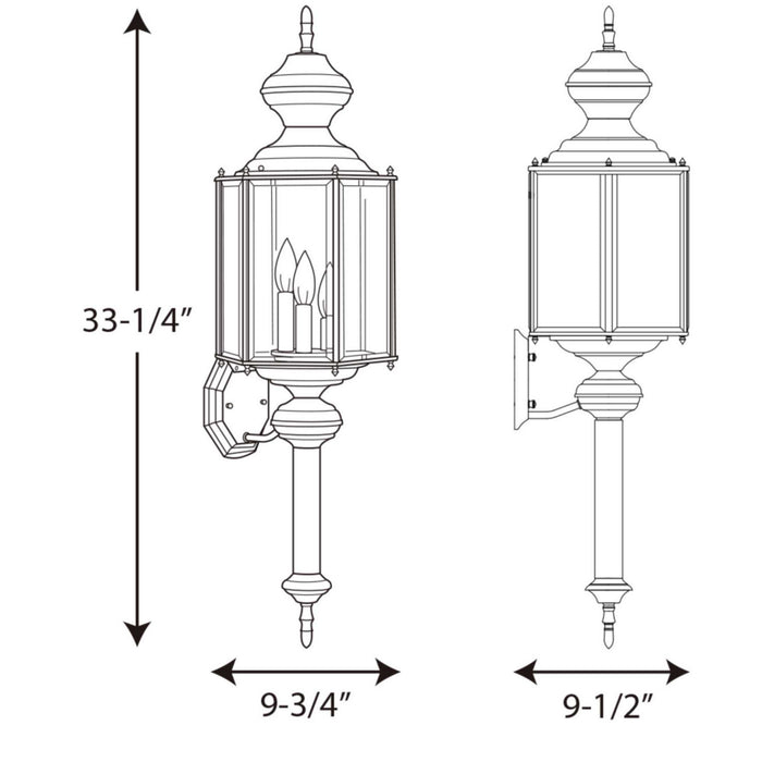 Myhouse Lighting Progress Lighting - P5731-31 - Three Light Wall Lantern - Carriage Classics - Black