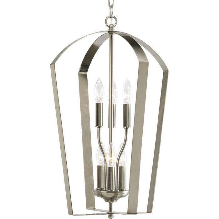 Myhouse Lighting Progress Lighting - P3929-09 - Six Light Foyer Pendant - Gather - Brushed Nickel