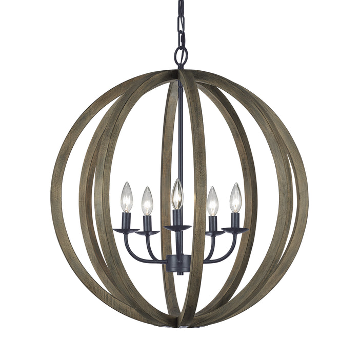 Myhouse Lighting Visual Comfort Studio - F2936/5WOW/AF - Five Light Pendant - Allier - Weathered Oak Wood / Antique Forged Iron