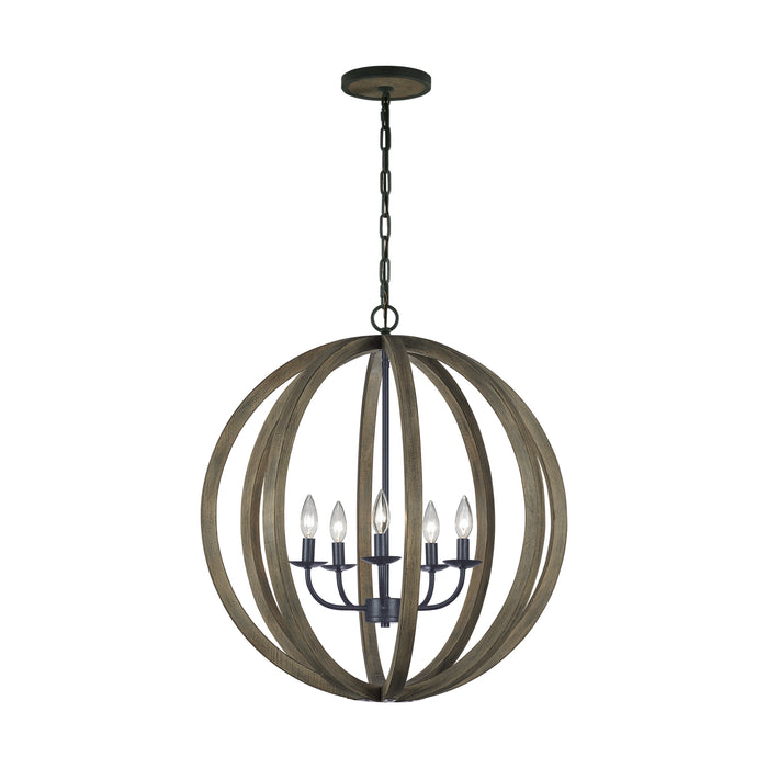 Myhouse Lighting Visual Comfort Studio - F2936/5WOW/AF - Five Light Pendant - Allier - Weathered Oak Wood / Antique Forged Iron
