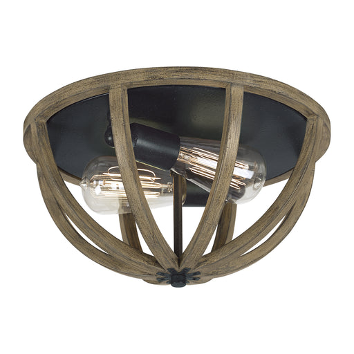 Myhouse Lighting Visual Comfort Studio - FM400WOW/AF - Two Light Flush Mount - Allier - Weathered Oak Wood / Antique Forged Iron