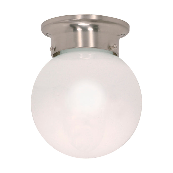 6 White Ball One Light Flush Mount in Brushed Nickel