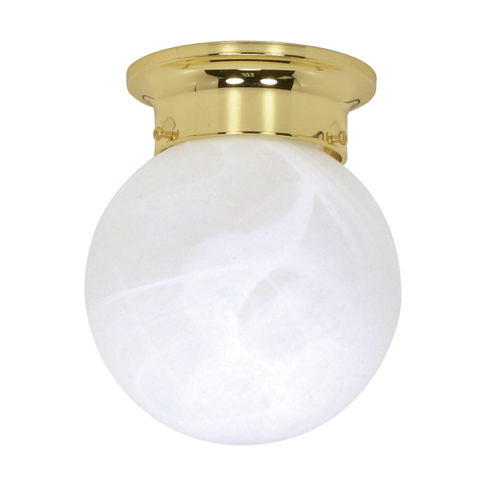 6 Alabaster Ball One Light Flush Mount in Polished Brass