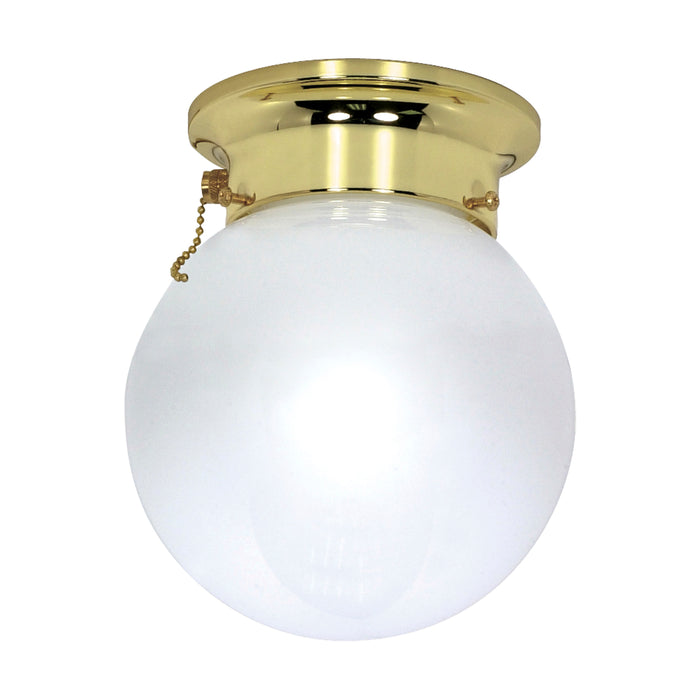 8 White Ball One Light Flush Mount in Polished Brass