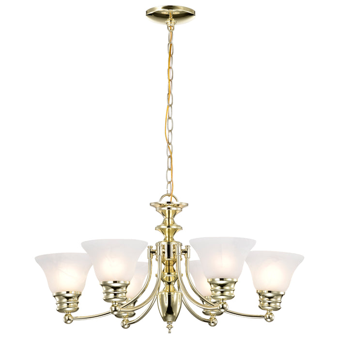 Empire Six Light Chandelier in Polished Brass