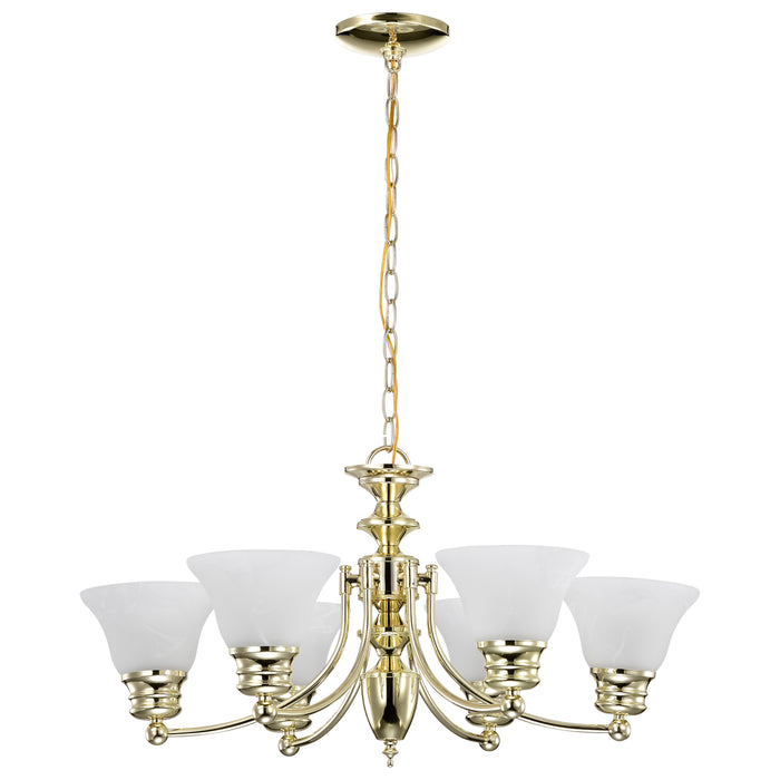 Empire Six Light Chandelier in Polished Brass