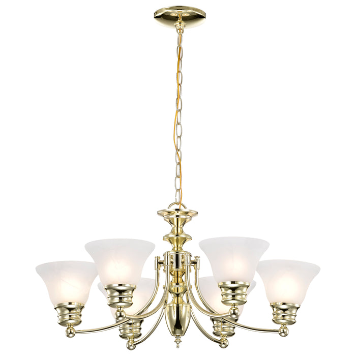 Empire Six Light Chandelier in Polished Brass