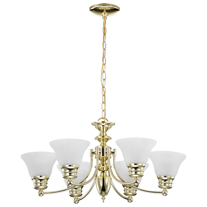 Empire Six Light Chandelier in Polished Brass