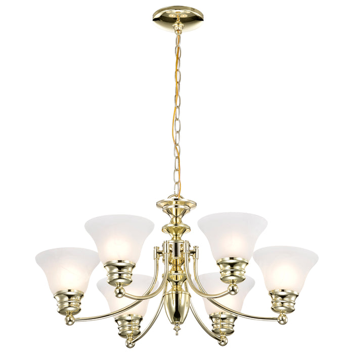 Empire Six Light Chandelier in Polished Brass