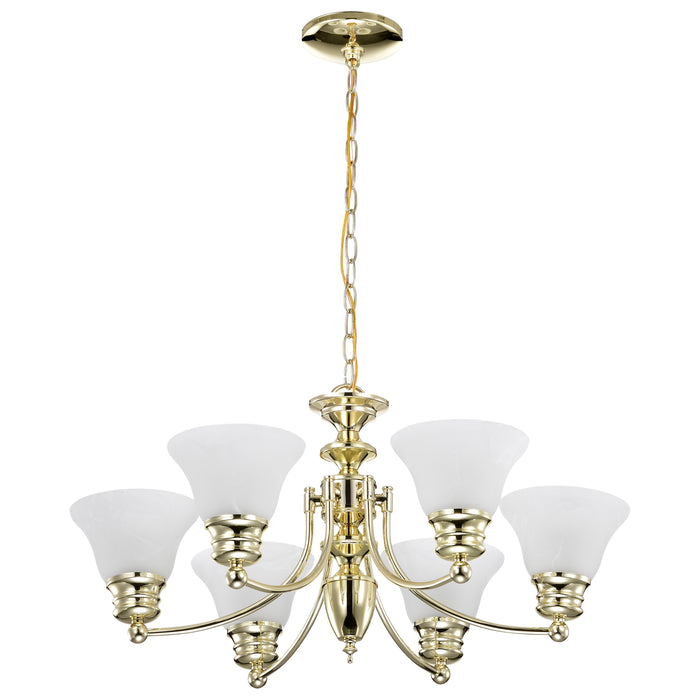 Empire Six Light Chandelier in Polished Brass