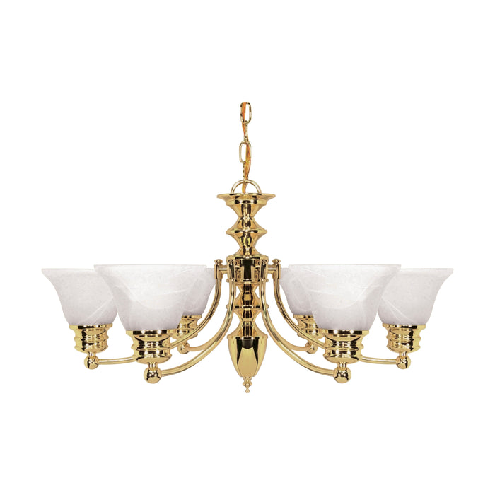 Empire Six Light Chandelier in Polished Brass