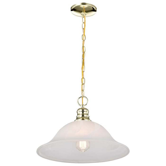 Alabaster Glass Hanging Dome One Light Pendant in Polished Brass