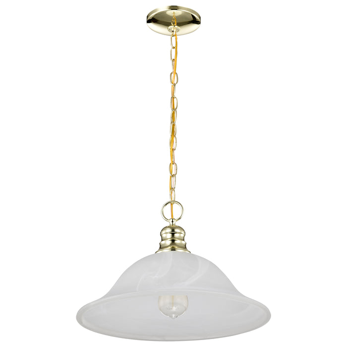 Alabaster Glass Hanging Dome One Light Pendant in Polished Brass