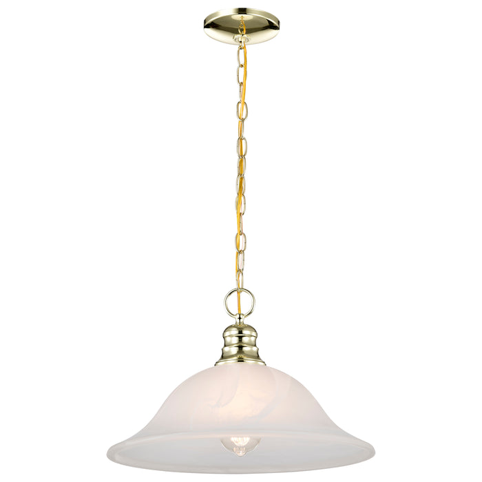 Alabaster Glass Hanging Dome One Light Pendant in Polished Brass