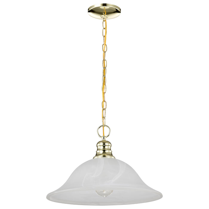 Alabaster Glass Hanging Dome One Light Pendant in Polished Brass