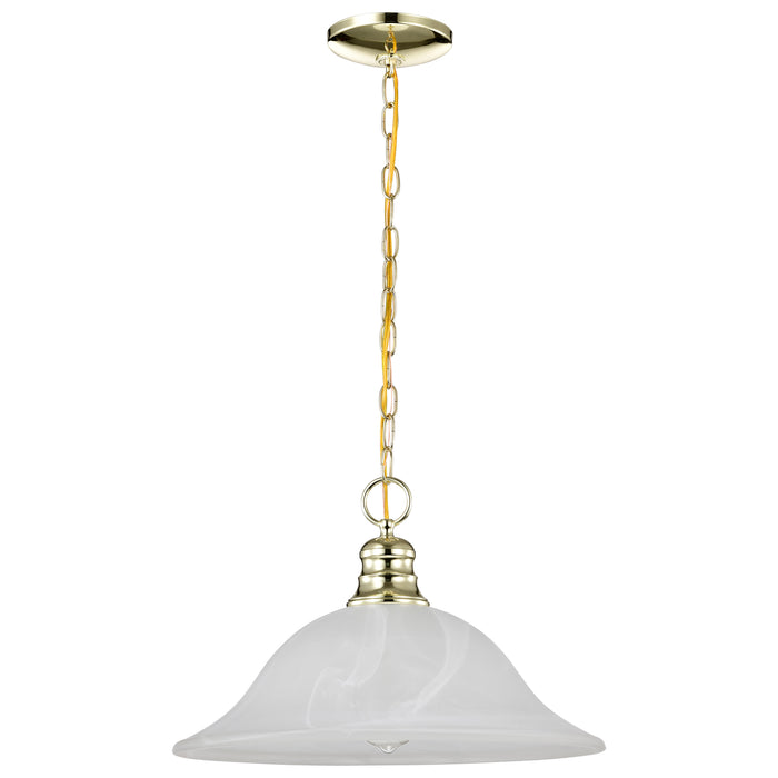 Alabaster Glass Hanging Dome One Light Pendant in Polished Brass