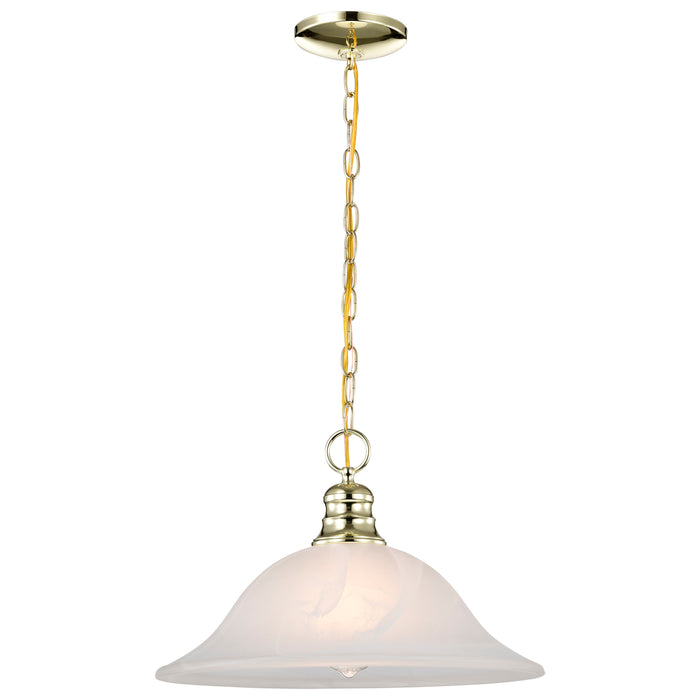 Alabaster Glass Hanging Dome One Light Pendant in Polished Brass