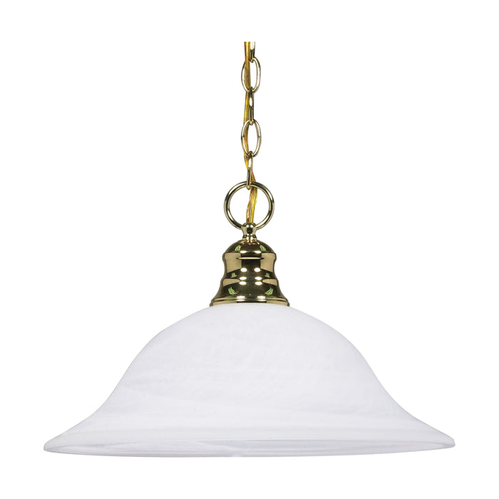 Alabaster Glass Hanging Dome One Light Pendant in Polished Brass