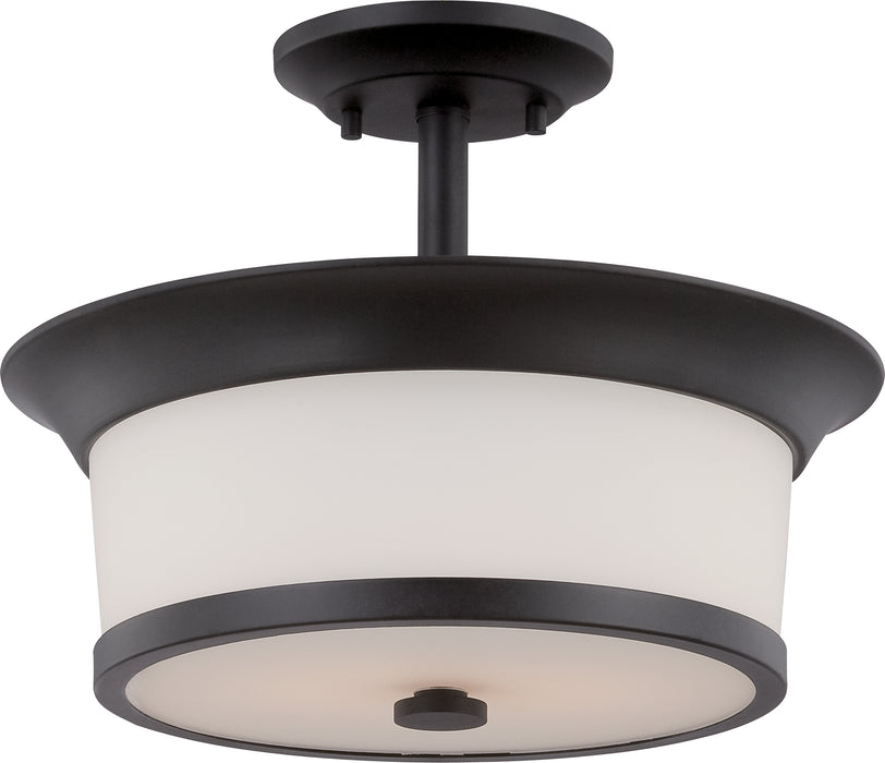 Mobili Two Light Semi Flush Mount in Aged Bronze / Satin White Glass