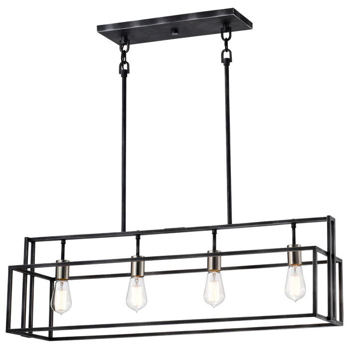 Lake Four Light Island Pendant in Iron Black / Brushed Nickel Accents