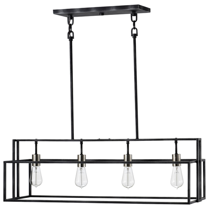 Lake Four Light Island Pendant in Iron Black / Brushed Nickel Accents