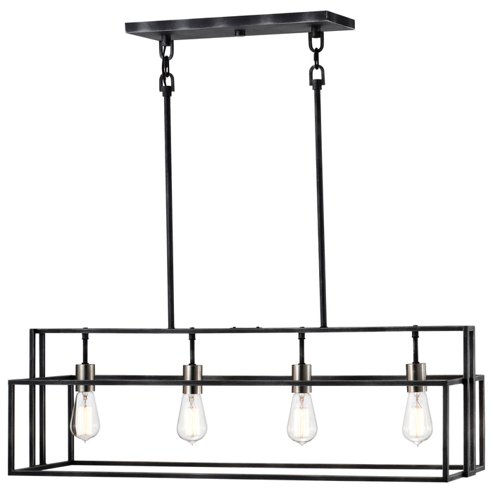 Lake Four Light Island Pendant in Iron Black / Brushed Nickel Accents