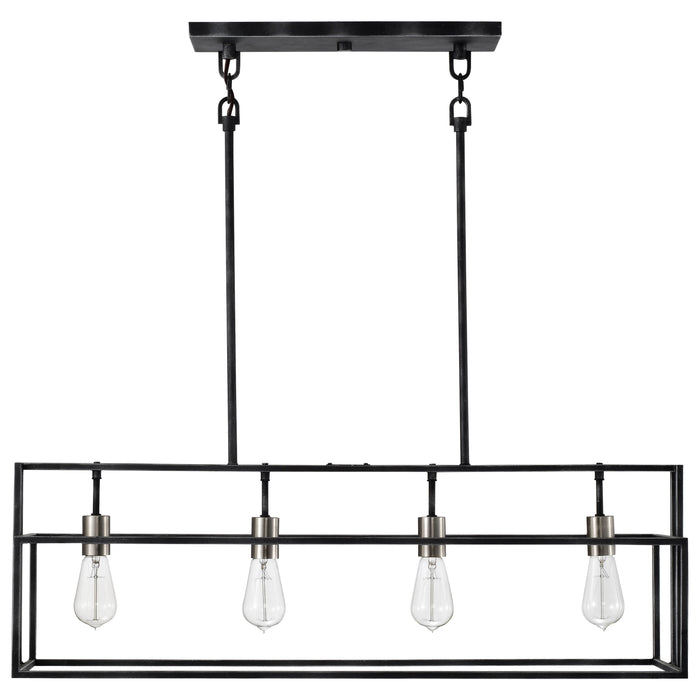 Lake Four Light Island Pendant in Iron Black / Brushed Nickel Accents
