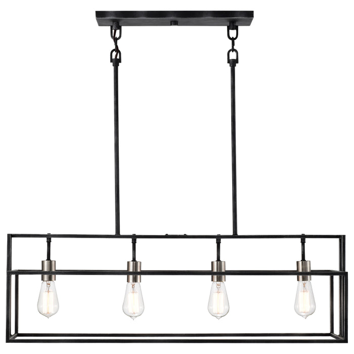 Lake Four Light Island Pendant in Iron Black / Brushed Nickel Accents