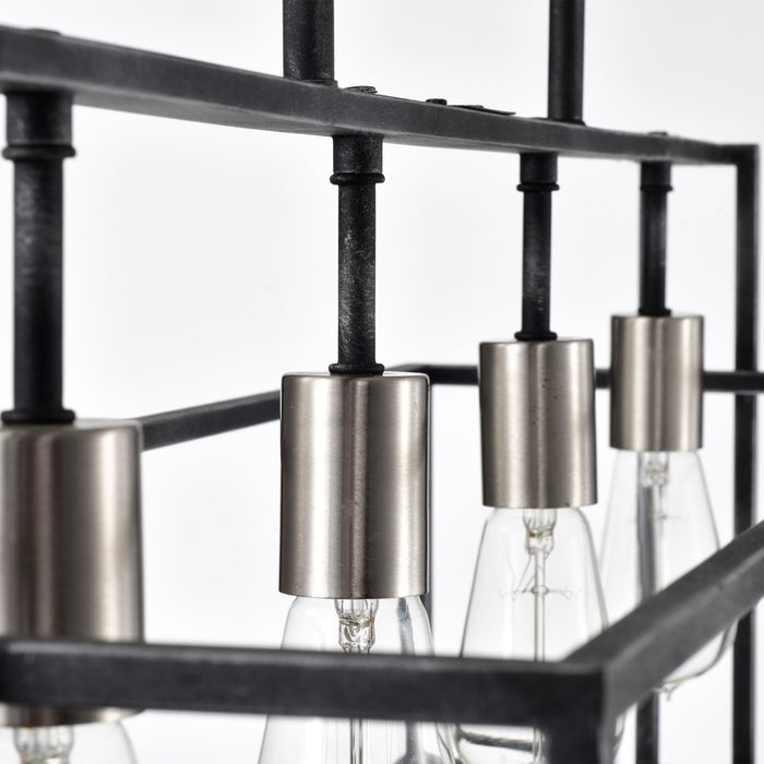 Lake Four Light Island Pendant in Iron Black / Brushed Nickel Accents