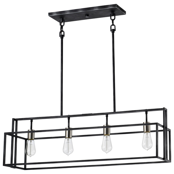 Lake Four Light Island Pendant in Iron Black / Brushed Nickel Accents
