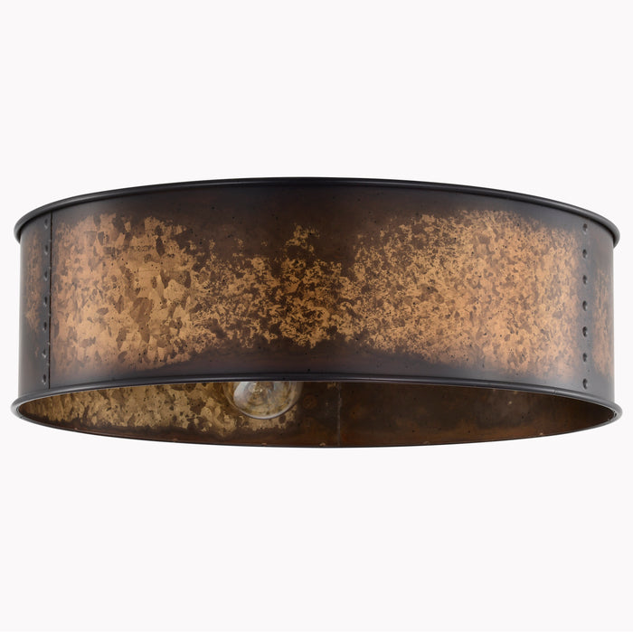 Kettle Three Light Flush Mount in Weathered Brass