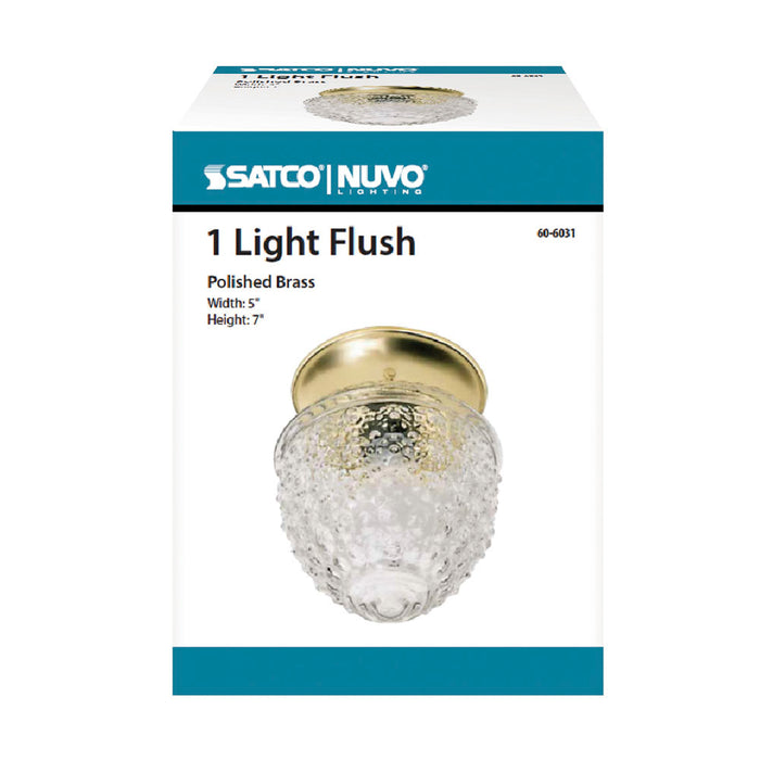 One Light Flush Mount in Polished Brass / Clear Pineapple