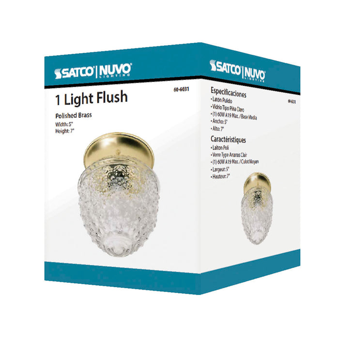 One Light Flush Mount in Polished Brass / Clear Pineapple
