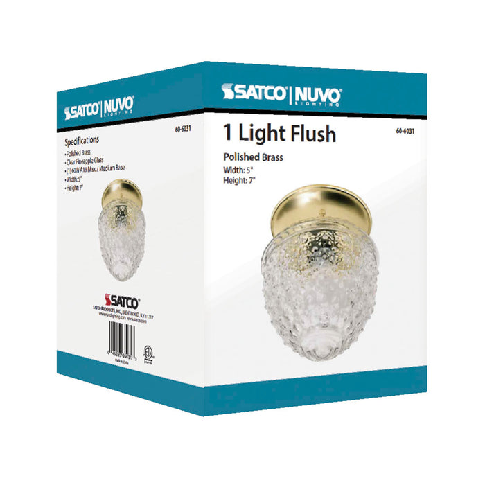 One Light Flush Mount in Polished Brass / Clear Pineapple