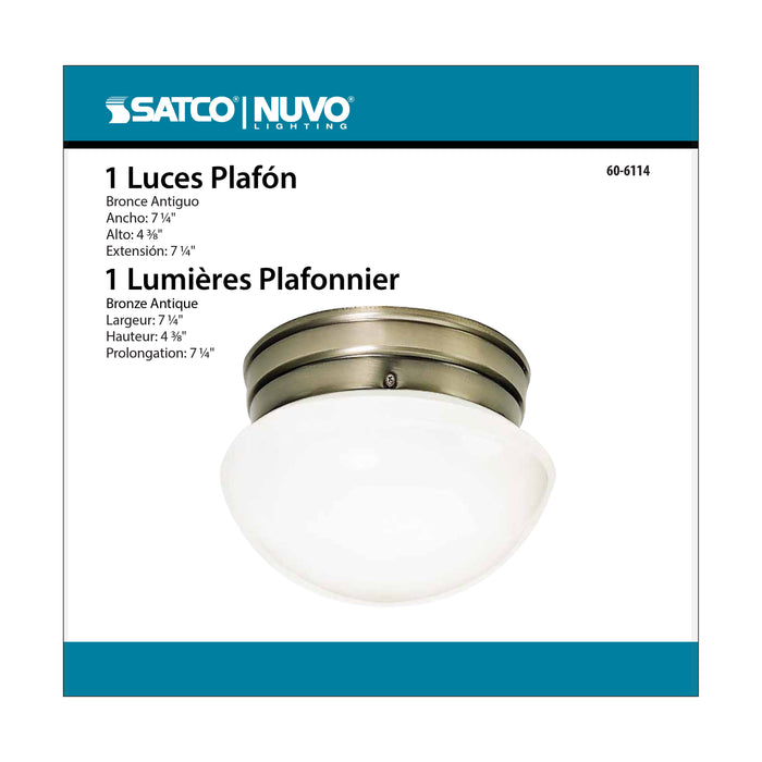 One Light Flush Mount in Antique Brass