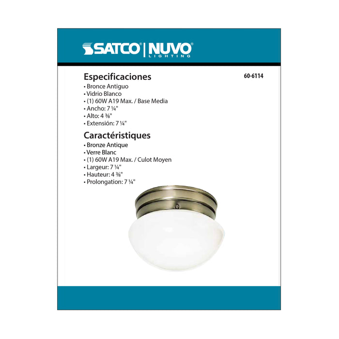 One Light Flush Mount in Antique Brass