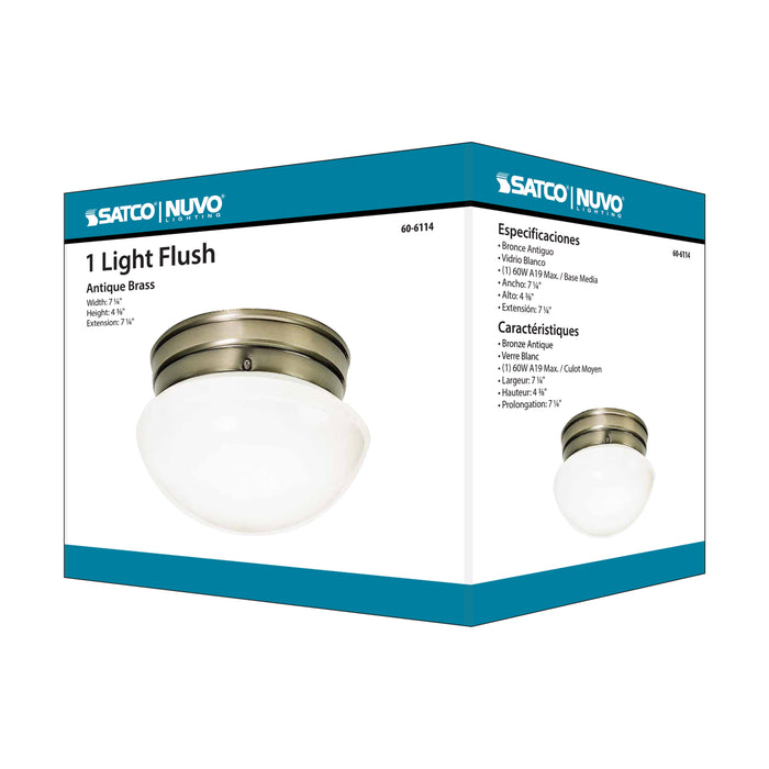 One Light Flush Mount in Antique Brass