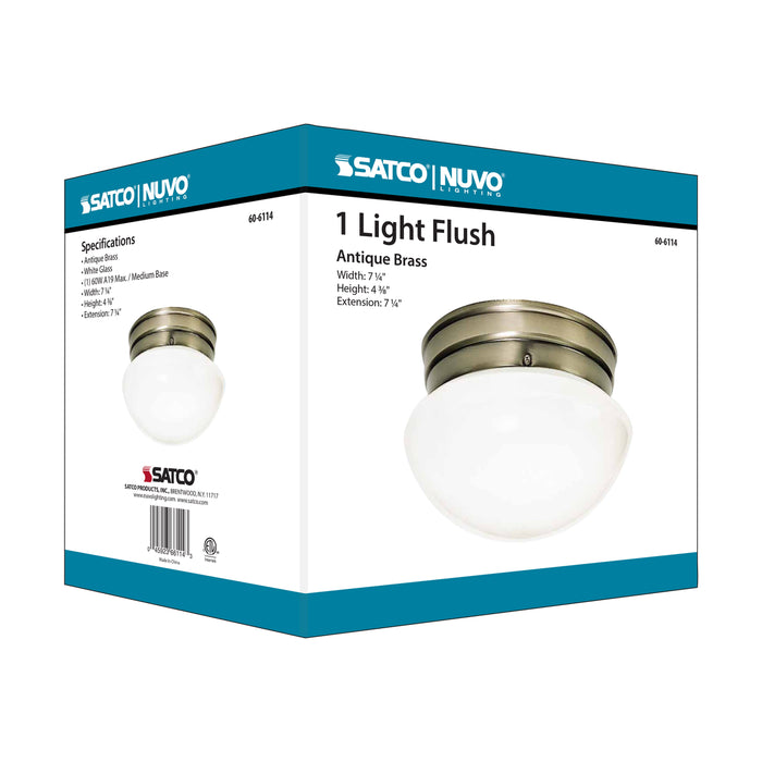 One Light Flush Mount in Antique Brass